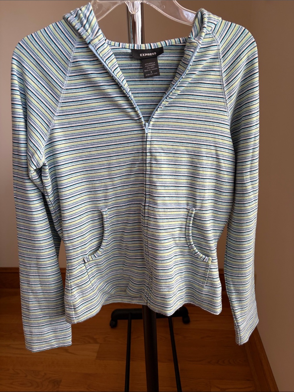 Express Striped Hooded Zip-Up — Blue, Green, White